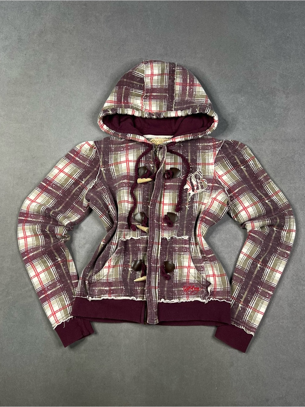 Billabong Plaid Hooded Bomber Jacket Size Small Y2K